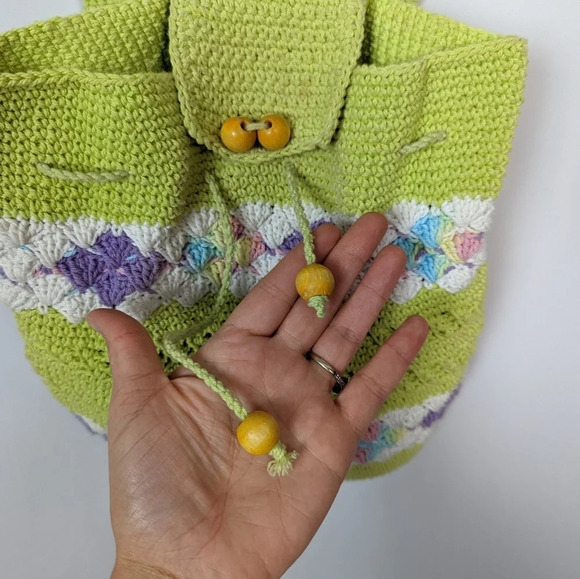 Handmade Crochet Knit Mini Backpack Bag Colorful Floral Bohemian Hippie 70s - Picture 5 of 11